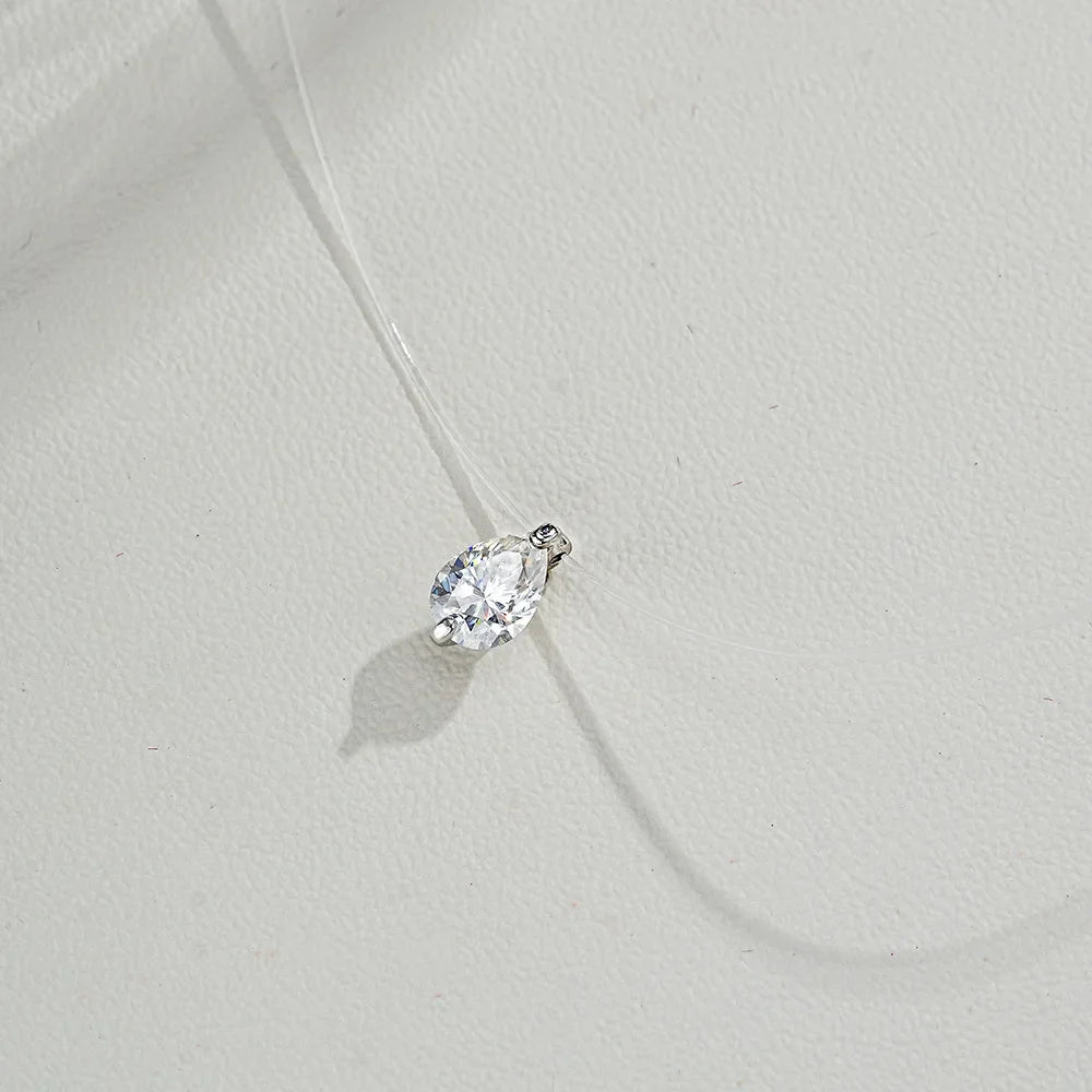 GRA Certified 1CT Marquise Cut Moissanite Pendant Necklace for Woman 925 Silver Fishing Line Water Drop Diamond Necklaces
