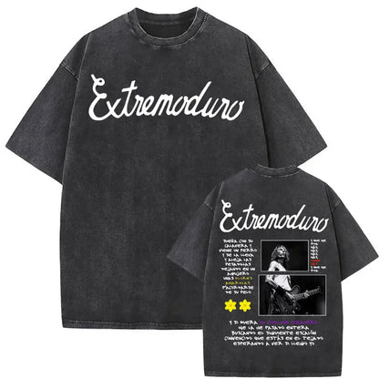 Rock Band EXTREMODURO Tour 2025 Vintage Washed T-shirt Men Women Fashion Hip Hop Street T Shirts Summer Loose Oversized T Shirt