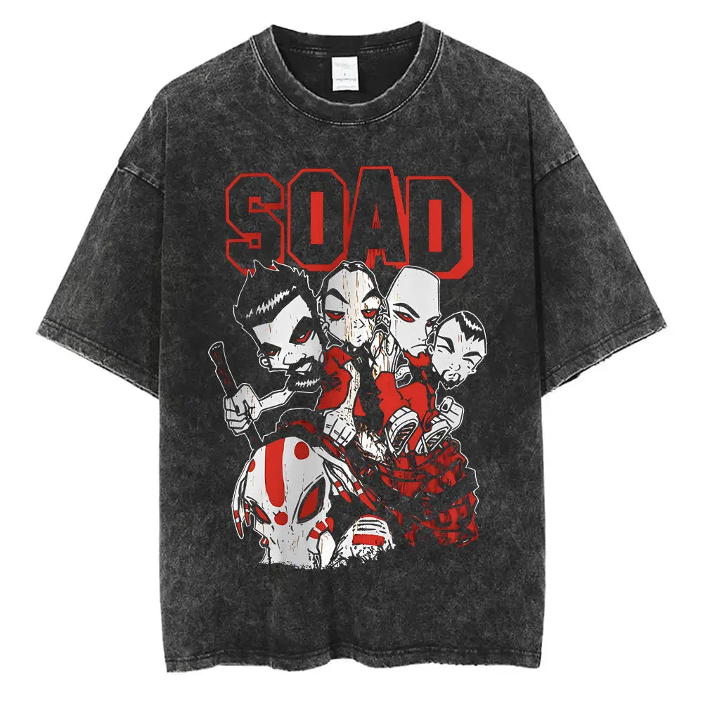 Washed Vintage Rock Band System of A Down Mezmerize Printed T-shirts Men Fashion Classic Metal Tshirt Male Oversized Streetwear