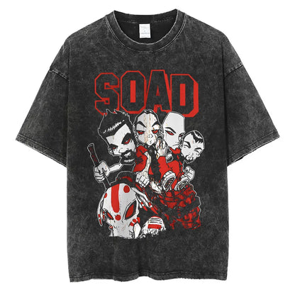 Washed Vintage System of A Down Tshirt Men Women Cotton Quality Short Sleeve Tees Male Rock Music Band Cartoon Graphic T Shirts