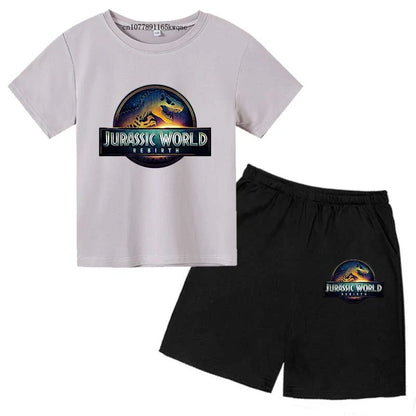 Jurassic World 4 Kids Summer Casual Breathable O-neck Tees+Pants 2pcs Sportsuits 2-13 Years Boys Girls Children Top Outfits Sets