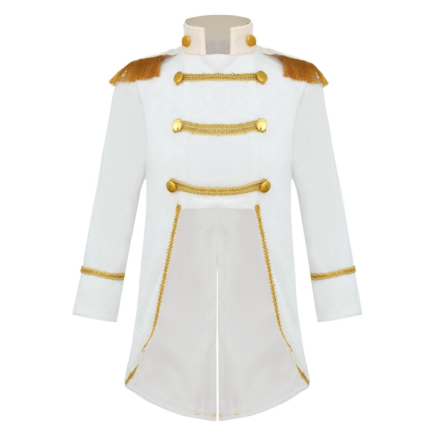 Little Boys Prince Cosplay Costume Long Sleeve Gold Fringe Braiding Velvet Tuxedo Tailcoat Royal Court Cosplay Jacket Dress Up