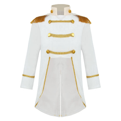 Little Boys Prince Cosplay Costume Long Sleeve Gold Fringe Braiding Velvet Tuxedo Tailcoat Royal Court Cosplay Jacket Dress Up