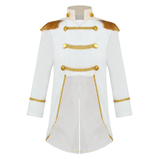 Little Boys Prince Cosplay Costume Long Sleeve Gold Fringe Braiding Velvet Tuxedo Tailcoat Royal Court Cosplay Jacket Dress Up