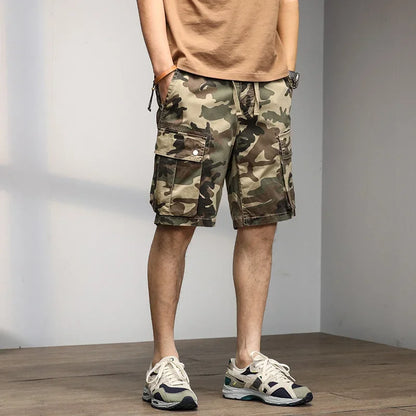 2024 Men's Shorts Camouflage Grey Summer Casual Elastic Waist Knee Length Camo Cargo Short Men Stretch Drawstring Cotton Bermuda