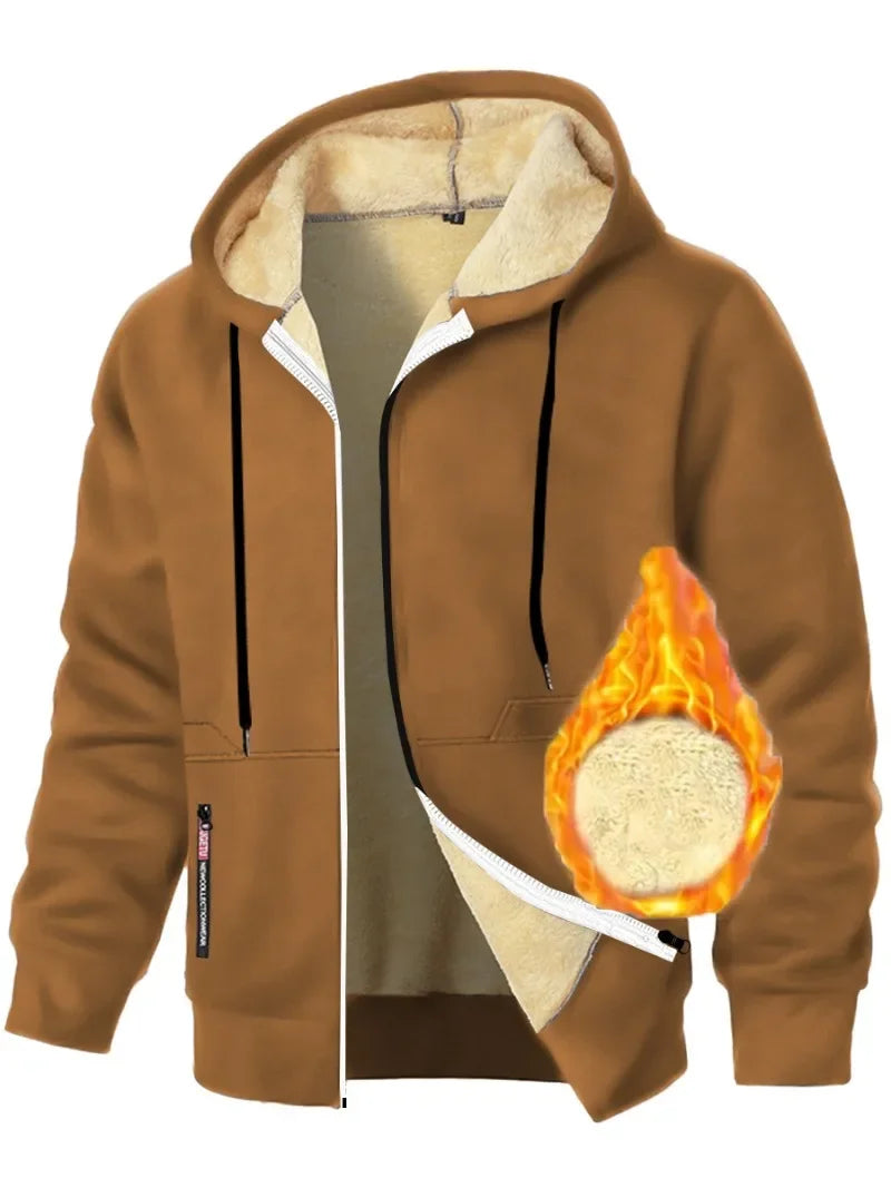 Casual Hoodies for Men Heavyweight Fleece Sweatshirt Thick Sherpa Lined Hooded Zipper Jacket Thick Streetwear Coats