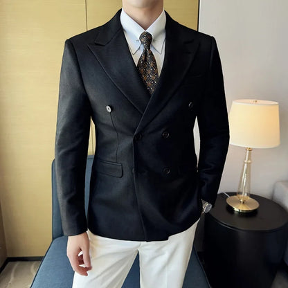 High Quality Men Double Breasted Blazer Suede Gilded Twill Slim Fit Business Social Formal Suit Jacket Tailcoats Men Clothes