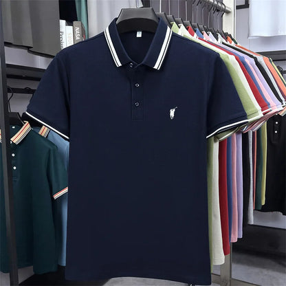 100% pure cotton short sleeve polo shirt high-end brand Paul Pony embroidered stripe summer luxurious breathable men's T-shirt