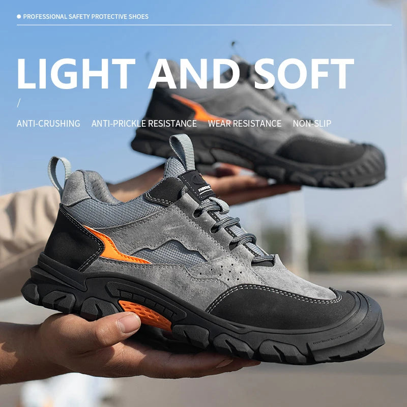 Men Safety Work Shoes Plastic Toe Safety Boots Fashion Lightweight Comfort Working Sneakers Anti-puncture Indestructible Shoes