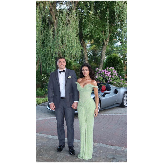 Green Off Shoulder Sequin Prom Dresses Mermaid Exquisite Customized جديد في الفساتين Sweep Train Evening Dress 2025