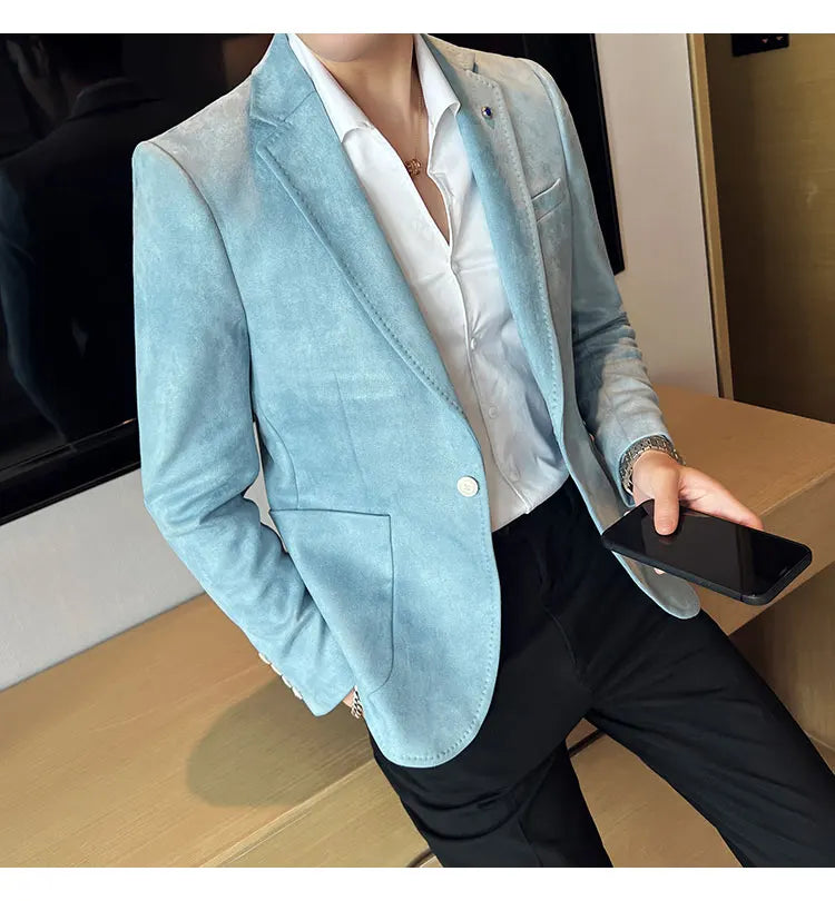 High-quality, fashionable men's stylish, versatile and trendy Korean-style slimming suede business casual suit