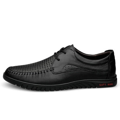 Italian Brand Men's Genuine Leather Casual Shoes Handmade Soles Loafers Lace Up Breathable That's Oxford Shoes for Summer