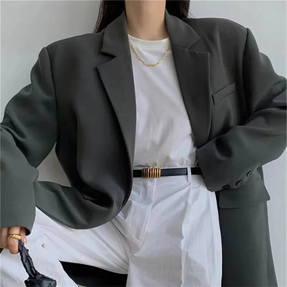 Korean Suit Jacket Women Autumn 2026 New Loose Long Sleeve Chic Basic Simple Office All-match Ladies Blazer Jackets Outerwear
