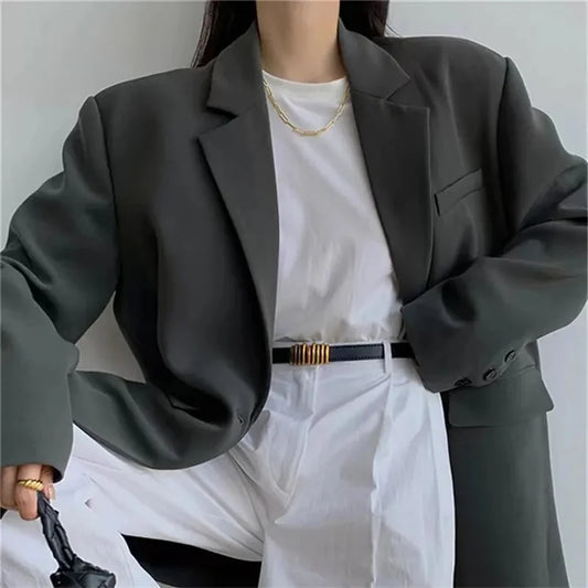 Korean Suit Jacket Women Autumn 2026 New Loose Long Sleeve Chic Basic Simple Office All-match Ladies Blazer Jackets Outerwear