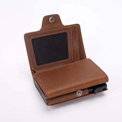 Pop-Up RFID Slim Card Holder Wallet for Men Minimalist Leather Credit Card Wallet with Cash Slot Coin Pocket EDC Travel Wallet