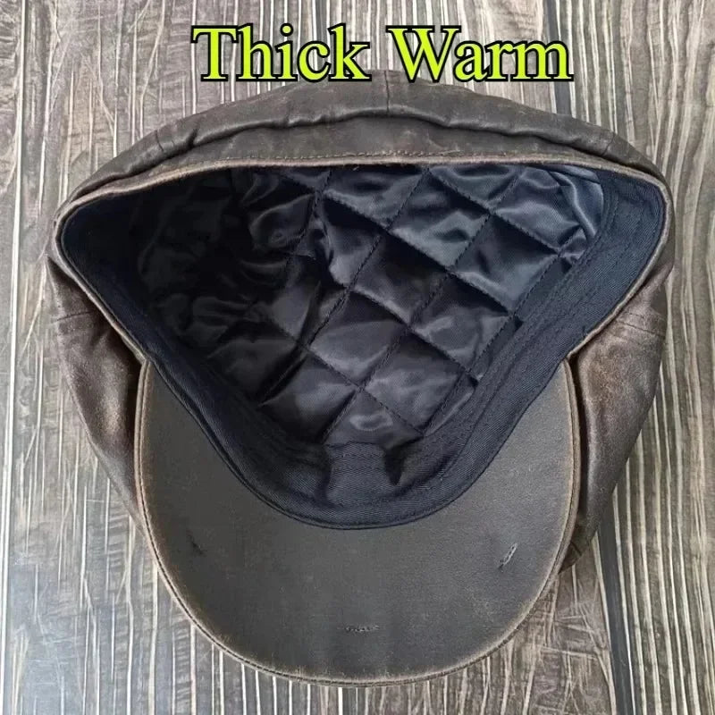 XL 60cm Waxed Paper Newsboy Cap - Men's Windproof Octagonal Beret, All-Season Durable Work & Casual Hat