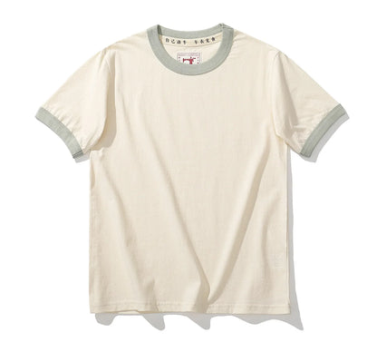 Summer New Couple Beach Tops  Fashion Casual Stitching Color Collar Tee Short Sleeve of Unisex Cotton Comfortable O-Neck T-shirt