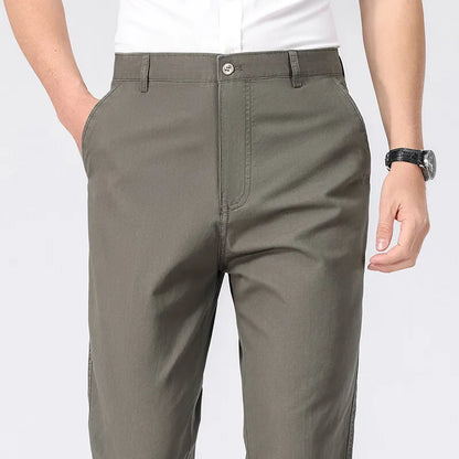 Men's American Chino Pants Double Pleated Classic Fit Dress Pant Business Casual Golf Pants Pure Cotton Trousers