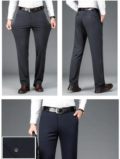Elastic Men's Suit Pants Thin Straight Leg Pants Wrinkle Resistant Non-ironing Streetwear Men's Pants Business