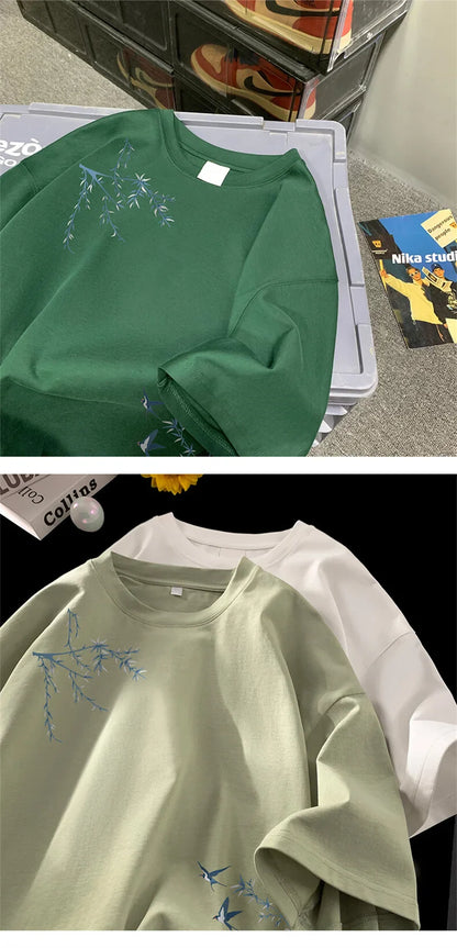 Men's Oversized T-shirts Fashion White 5XL Cotton T Shirt for Men Casual Summer Wear Bird Print Tee Shirts Men Clothing