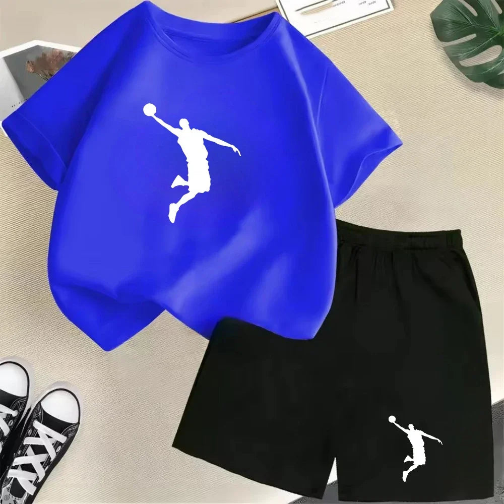 Été à manches courtes enfants T-shirt ensemble sport mode garçons filles Shorts 2 pièces ensemble décontracté marque impression