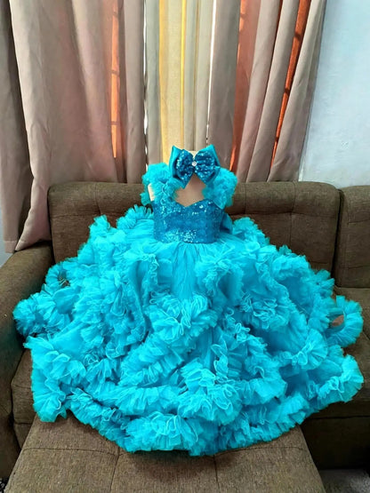 Luxury Ball Gown Girls Birthday Party Gowns Ruffles Sequined Flower Girl Dress For Wedding Customized Princess Child Prom Dress