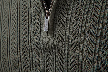 Premium Solid Color Polo Men Slim Fit Zip Long Sleeve Luxury Textured Fabric Business Casual Mens Sweatshirt