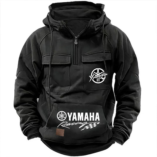 logo motorcycle racing competition 2026 new men's multi pocket zipper outdoor sports hooded sweatshirt