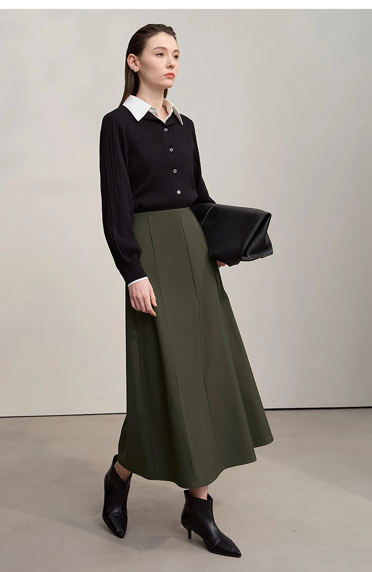 Women's Skirt 2025 Spring New Minimalist Solid Color Loose Skirts For Women Medium To Long Versatile A-shaped Skirt12524019