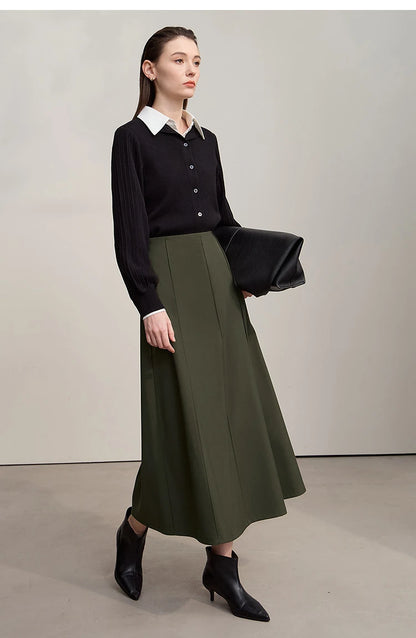 Women's Skirt 2025 Spring New Minimalist Solid Color Loose Skirts For Women Medium To Long Versatile A-shaped Skirt12524019