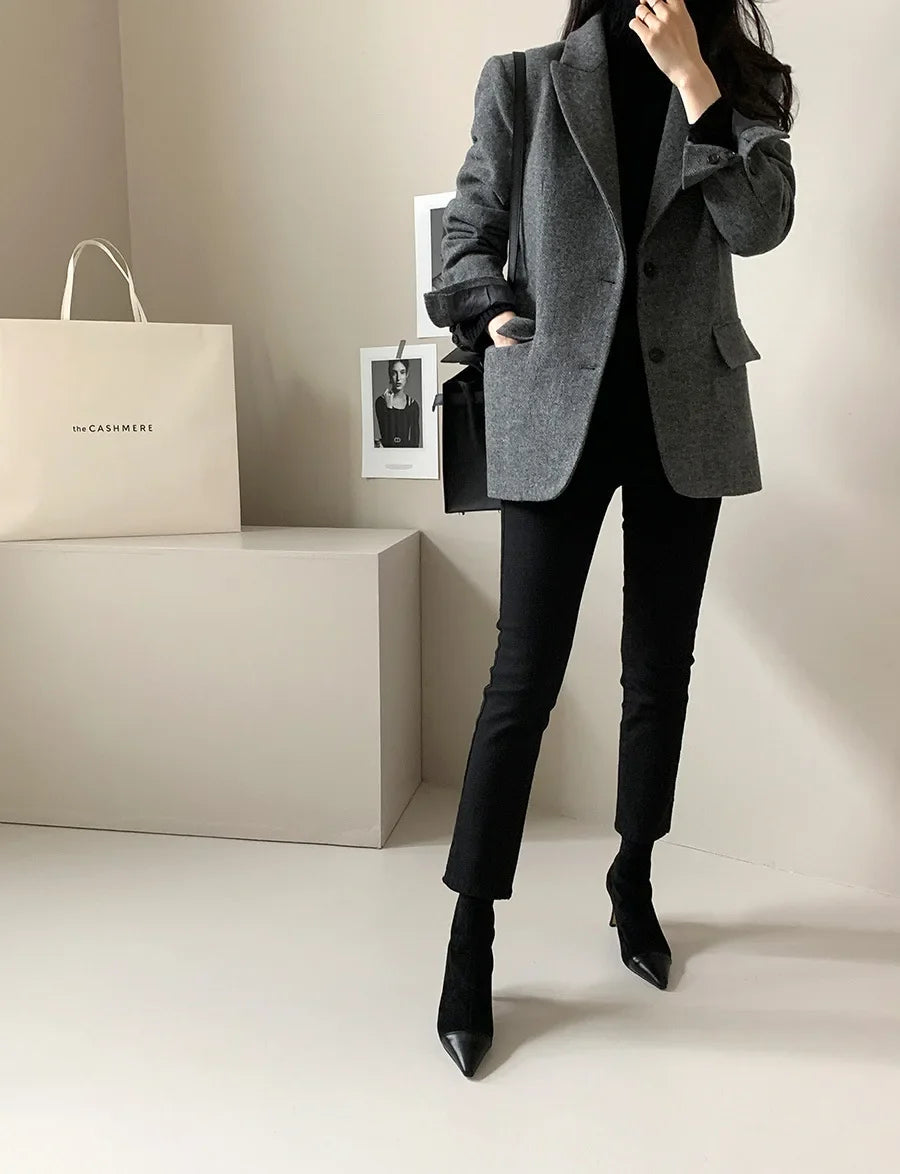 Hot Selling Slimming Vinegar Medium Long Suit Collar Windbreaker Women's Commuting Temperament Suit Jackets Single Breasted
