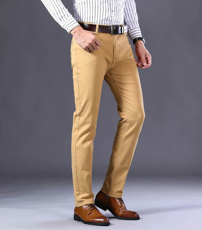 Brand Classic Style Men's Wine Red Jeans Fashion Business Casual Straight Denim Stretch Trousers Male Denim Pants Korean reviews