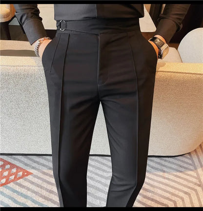 British Style Men's High Waist Casual Pants New Solid Color Naples Men Suit Pants Slim Fit Casual Business Formal Mens Trousers