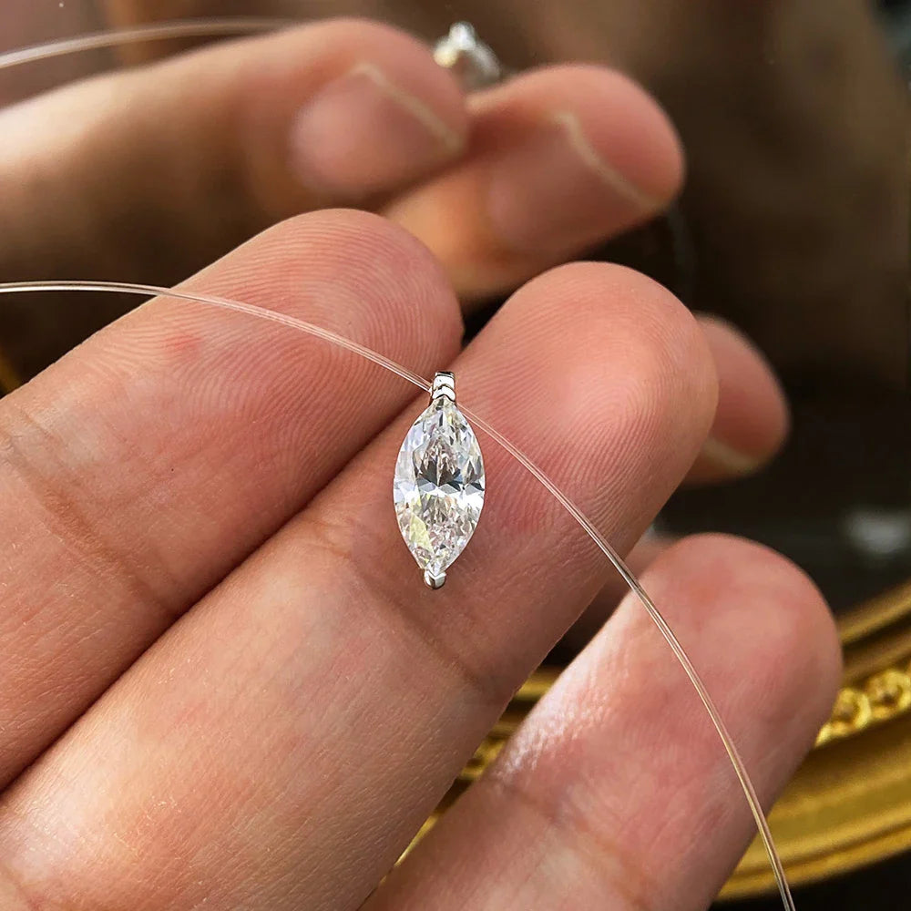 Moissanite Necklace 1-2ct Pear/Marquise/Round Brilliant Cut Diamond Fishing Line S925 Silver Pendant Necklaces for Gift