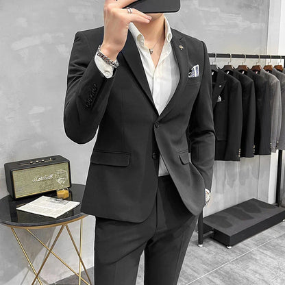 ( Blazer + Pants ) High End Brand Plaid Men's Casual Formal Office Business Suit Groom Wedding Dress Slim Suit Jacket Trousers