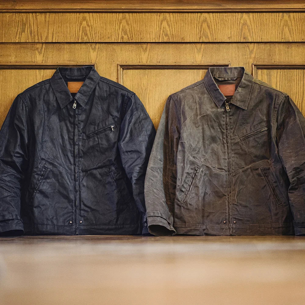 Men's Vintage IV Oil Waxed Canvas Jacket Lapel Zipper Short Outerwear Classic Slim Fit for Men's Spring and Fall Jacket