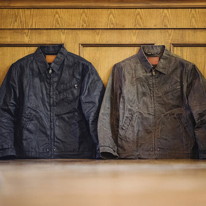 Men's Vintage IV Oil Waxed Canvas Jacket Lapel Zipper Short Outerwear Classic Slim Fit for Men's Spring and Fall Jacket