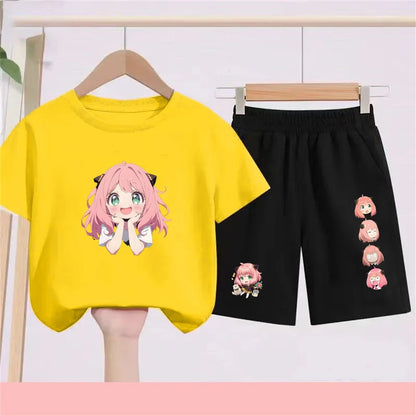 Kids Japanese Anime Spy X Family T-Shirt Sets cool Tops Boy Girls red Casual TShirt+Shorts Children's Summer Short Sleeve