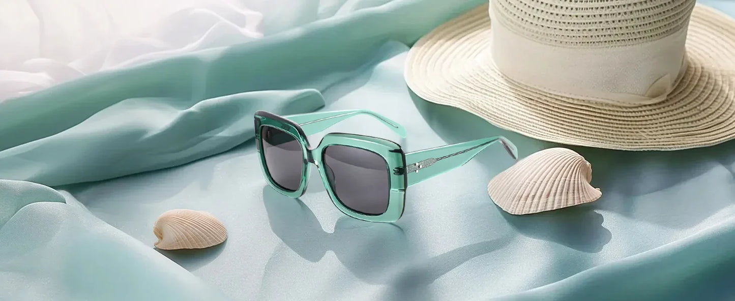 Women Large Rectangle Polarized Sunglasses Thick Frame UV400 Protection Acetate Square Sun Glasses Fashion Shade
