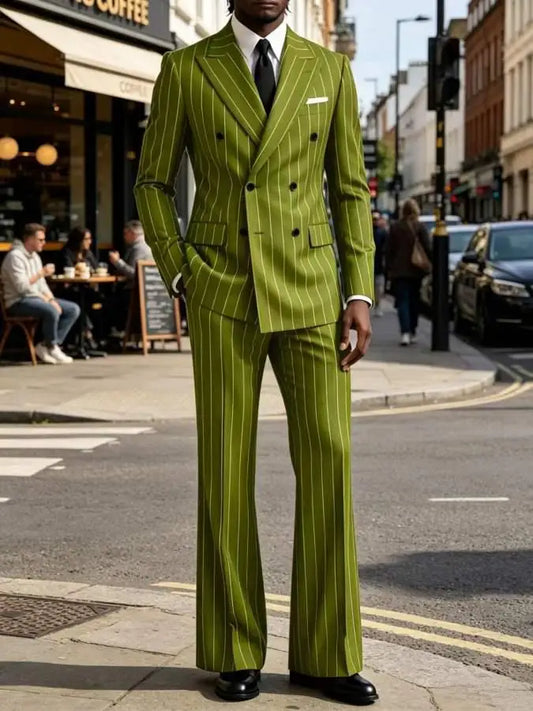 Men's Striped 2 Piece Suit Notched Lapel Straight Stripe Coat + Flare Pants Formal Business Wedding Party Prom Tuxedo for Men