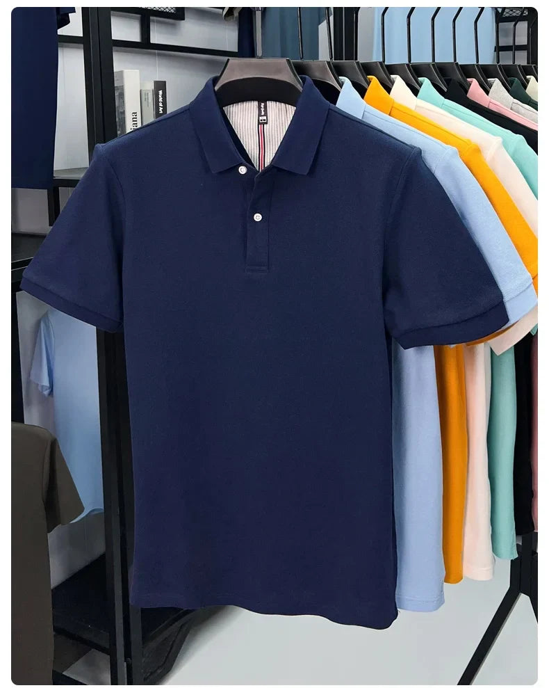 100% pure cotton high-end short sleeve polo shirt men's summer fashion new breathable Korean business casual golf brand T-shirt