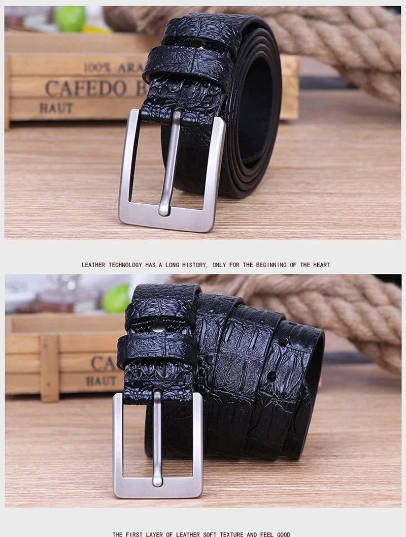 3.8CMNew Fashion Luxury Crocodile Skin Design men belt Genuine Leather Pin Buckle Alligator Jeans belts for Men's Cinto