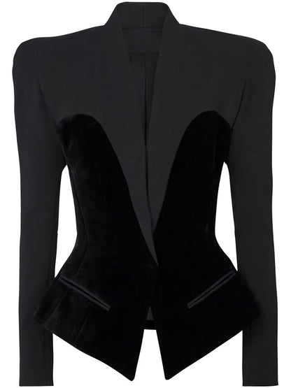 HIGH STREET Newest 2026 Designer Jacket Women's Slim Fitting Patchwork Velvet Blazer