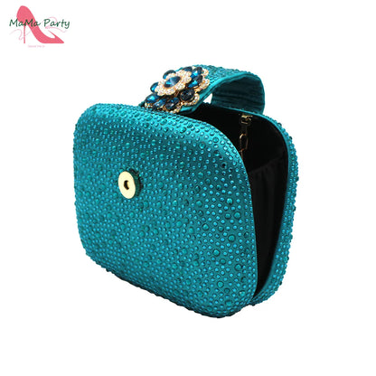 African Mature Women Shoes and Bag to Match in Teal Color Comfortable Heels with Platform for Garden Party