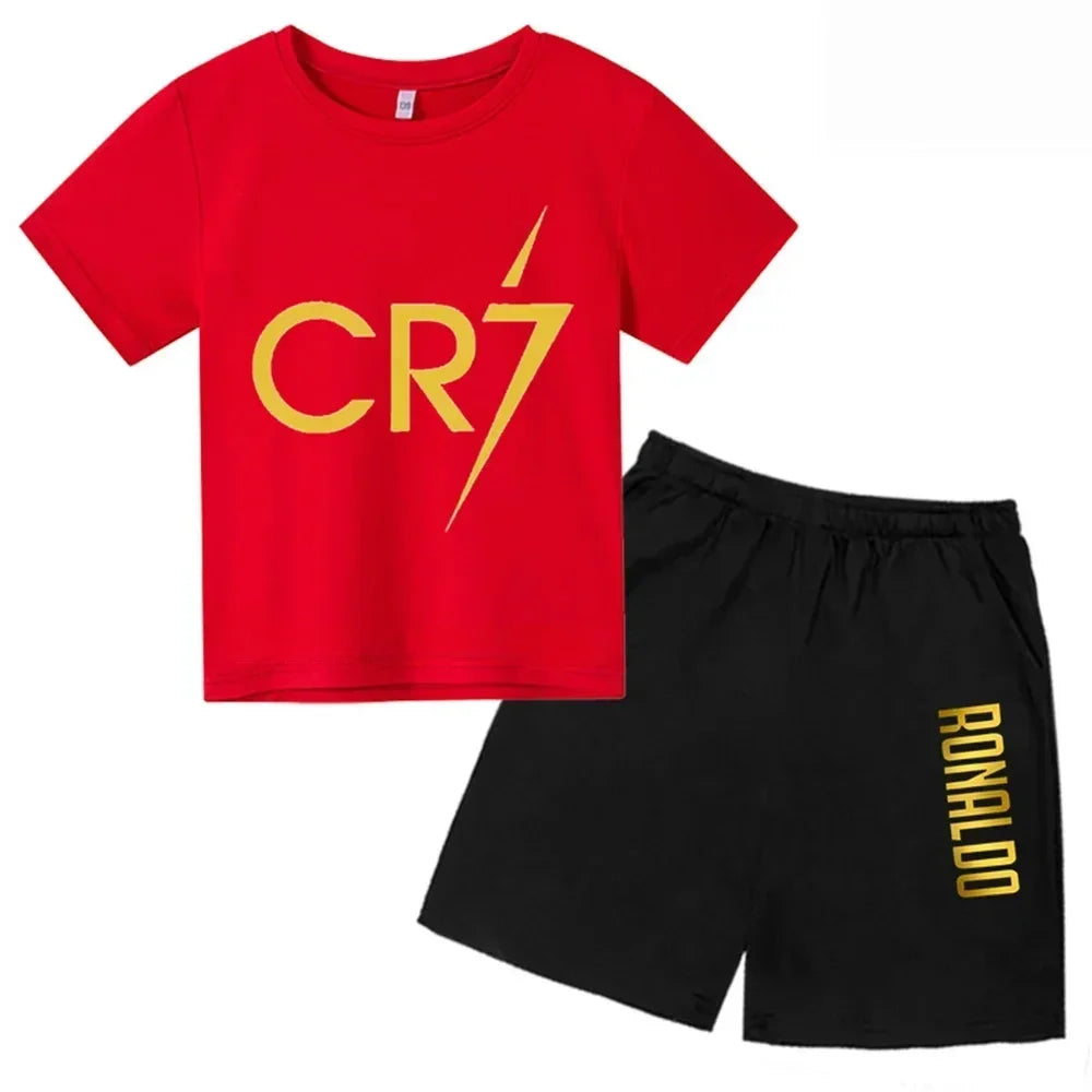 Summer CR7 Printed Short Sleeve Children Set Casual Fashion Tops and Shorts 2pcs Set Kid Boys Girls Sports Tshirts Set Outfits