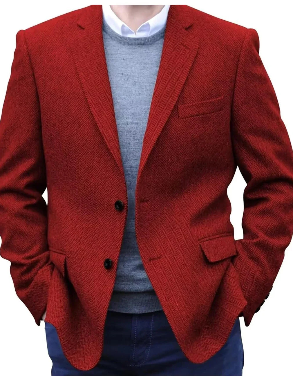 Premium Men's Suit Brown Blazer Prom Tuxedos Herringbone Tweed Single Breasted Formal Bussiness Jacket for Wedding（Only Coat）