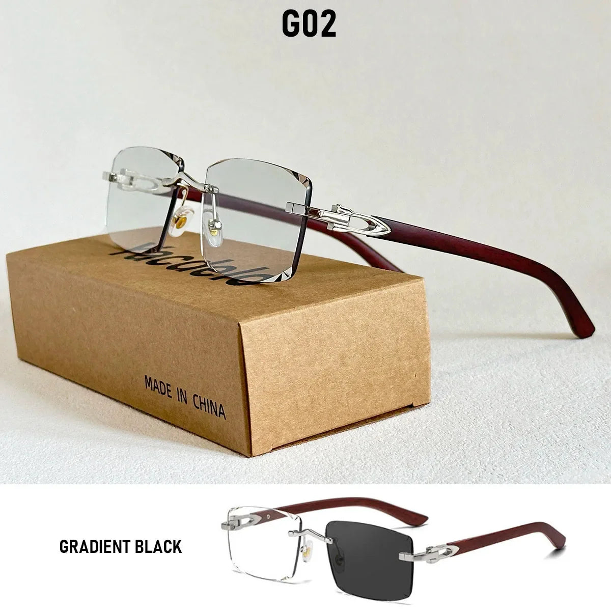 Photochromic Sunglasses Women Change Colour Rimless Sunglass Men Square Fashion Glasses UV400 Protection Wooden Shades Gafas