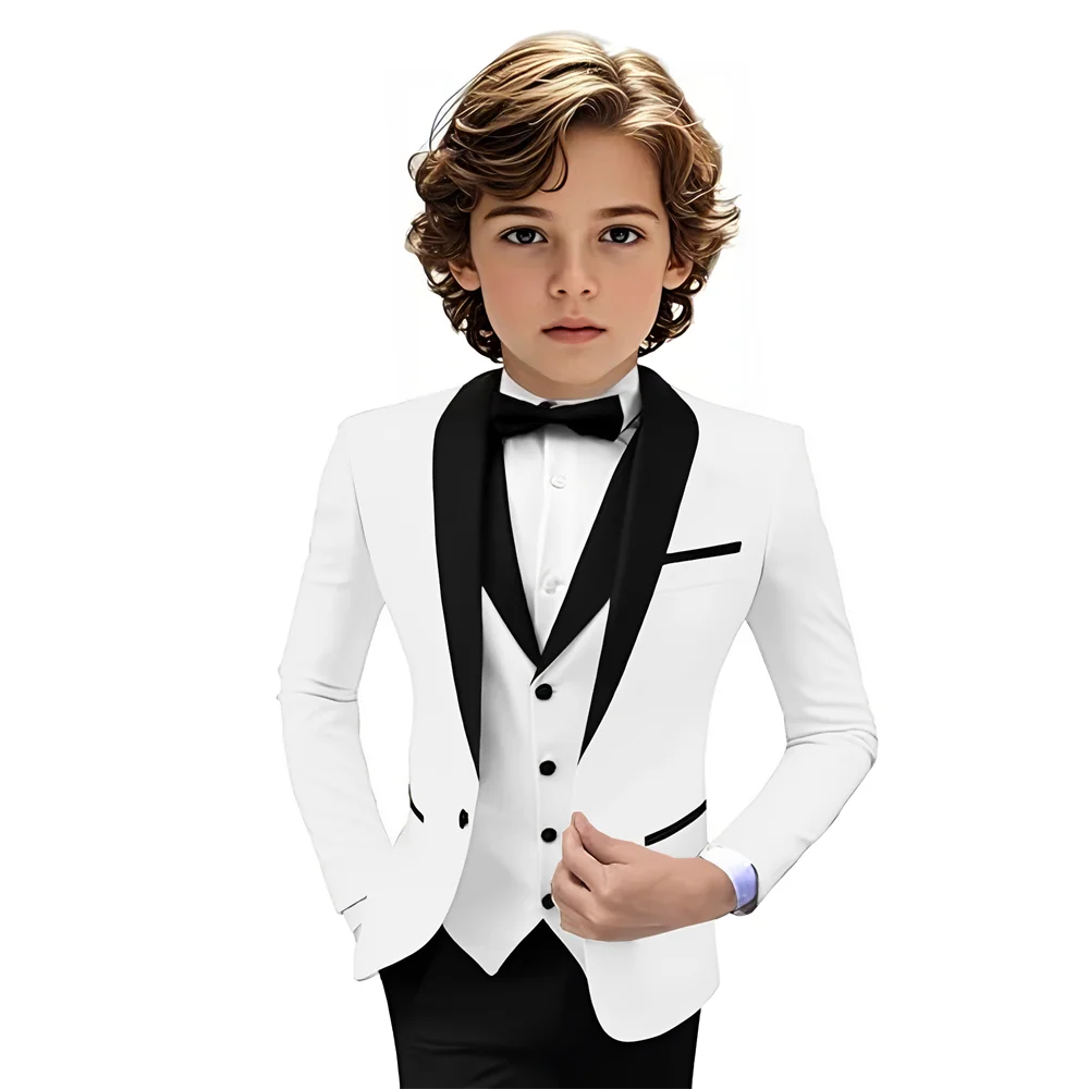 Boys Shawl Lapel Suit Set 3 Pieces Host Costumes,Formal Smart Slim Fit Suits For Kids,Plus Size Tuxedo Party Outfit 2-20T