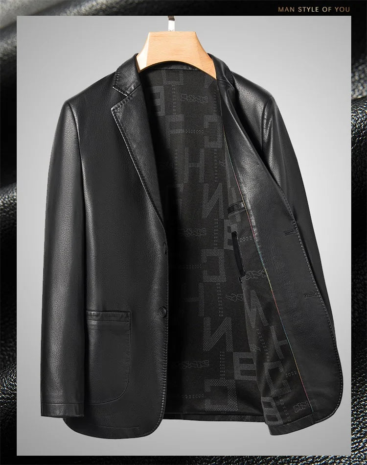 2025 Men's Slim Fit Leather Jacket High-Quality Fashion Trend All-Matching Autumn Winter Blazer for Stylish Men