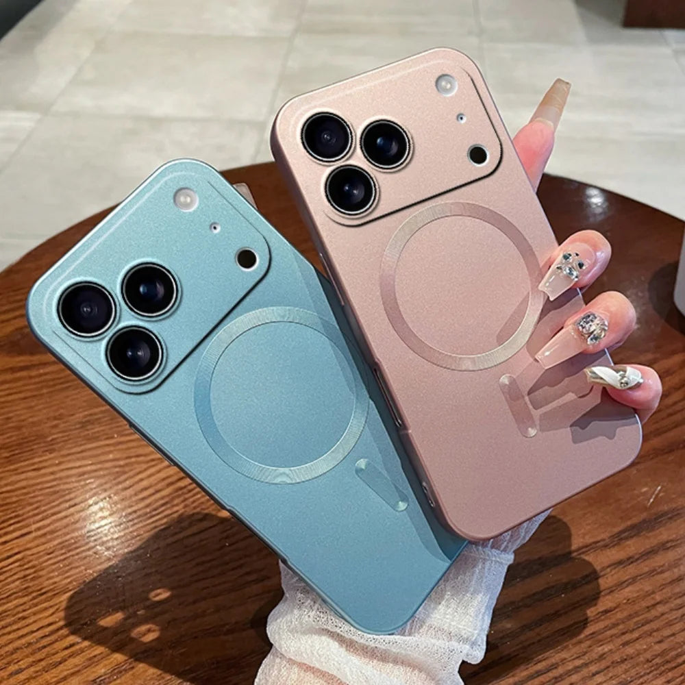 Luxury Matte Magnetic Phone Case For iPhone 17 13 16 Pro Max 15 14 Plus 16E 17 Air For Magsafe Charge Lens Protector Cover